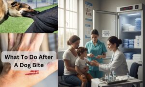 Healthcare professionals administering rabies post-exposure prophylaxis treatment to family members after dog bites, showing vaccines and immunoglobulin injections.