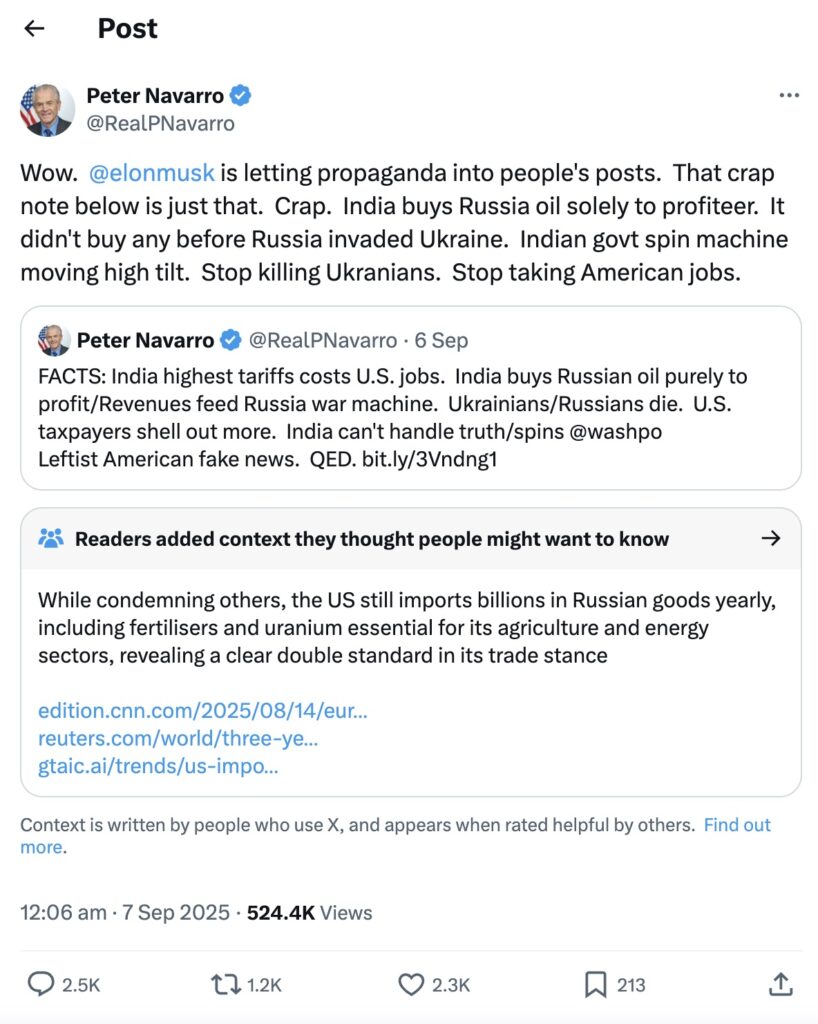 Peter Navarro on X against Elon Musk