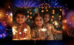 Fireworks over city skyline highlighting Diwali pollution debate