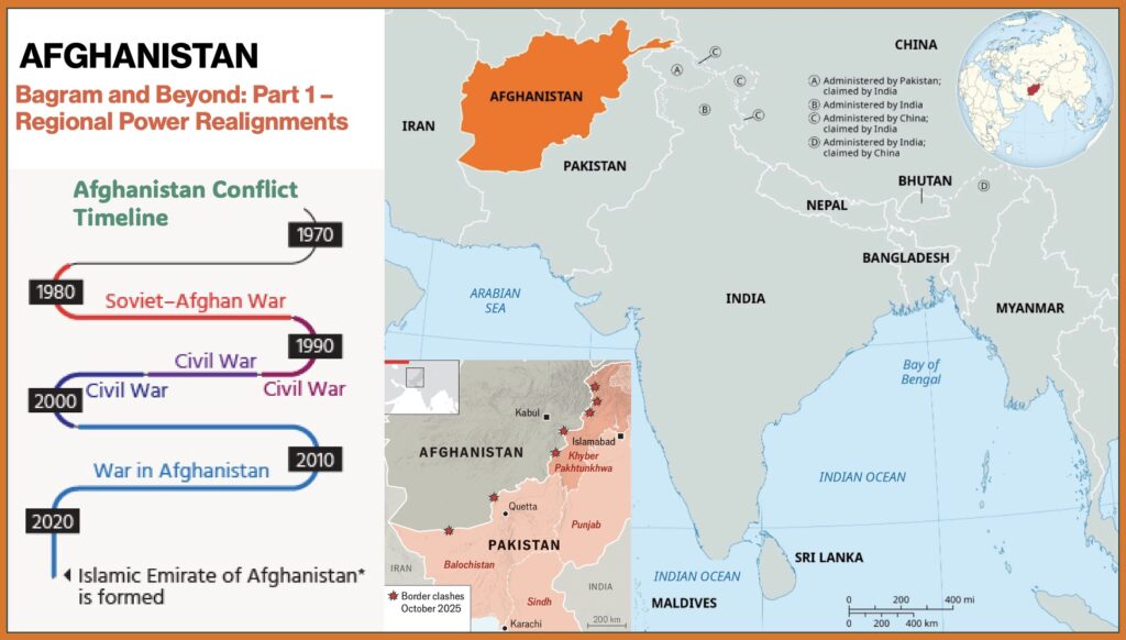 Map showing Afghanistan, Pakistan India as regional power, recent Afghan - Pakistan Clashes