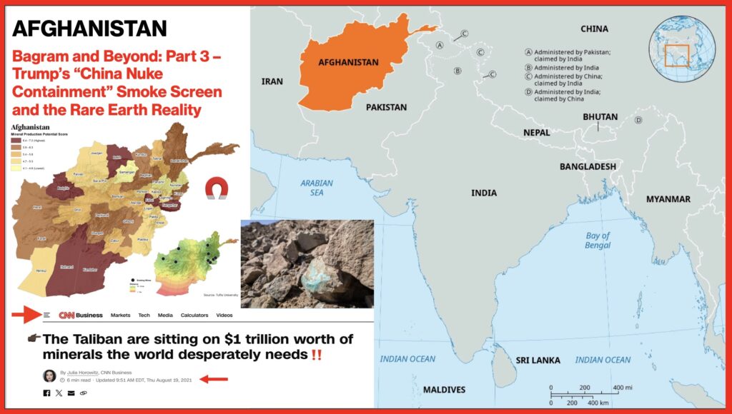 Map showing Afghanistan, China and Afghanistan’s rare earth resources
