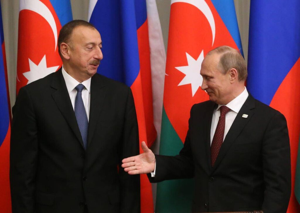 President of Azerbaijan Ilham Aliyev and Russia's President Putin