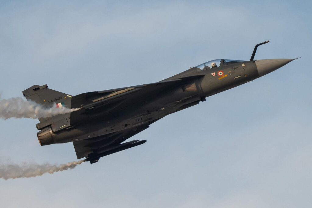 IAF Tejas fighter jet at Dubai Airshow before fatal crash 2025