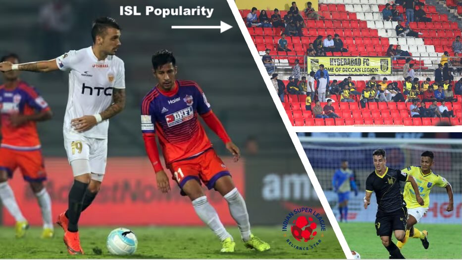 Indian Super League stadium showing fans and players during match