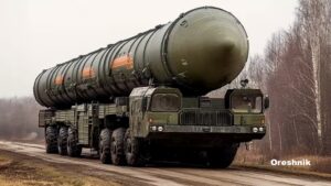 Oreshnik hypersonic missile on mobile launcher during deployment