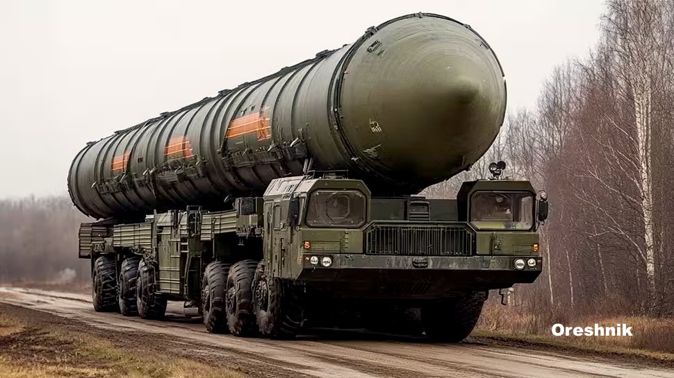 Oreshnik hypersonic missile on mobile launcher during deployment