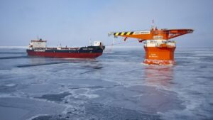 Russian oil loading terminal with tankers symbolising Russia Oil Revenue Plunge