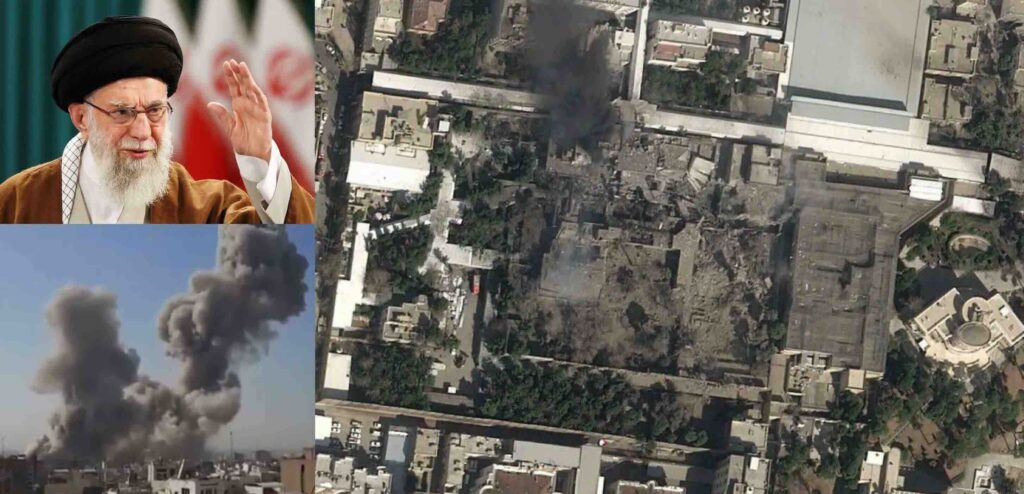 Aerial view of damage at Iran’s Supreme Leader Khamenei’s compound after strikes