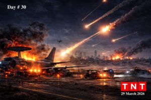 US-Israel Iran War Update showing damaged airbase and missile strikes