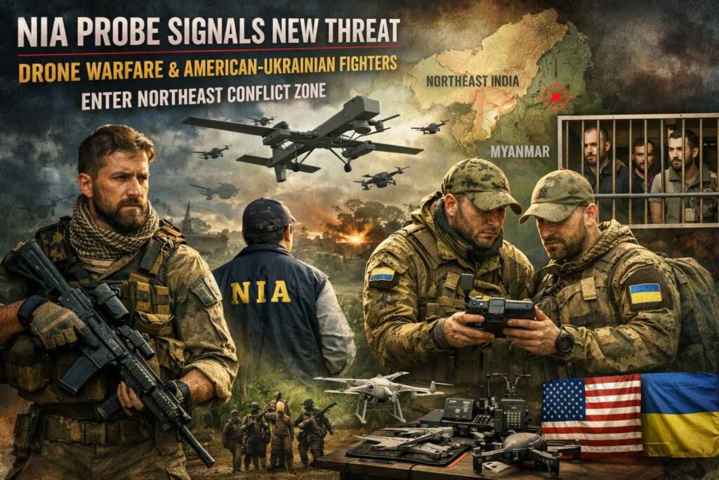 NIA drone warfare probe highlighting American and Ukrainian fighters linked to Northeast insurgency network