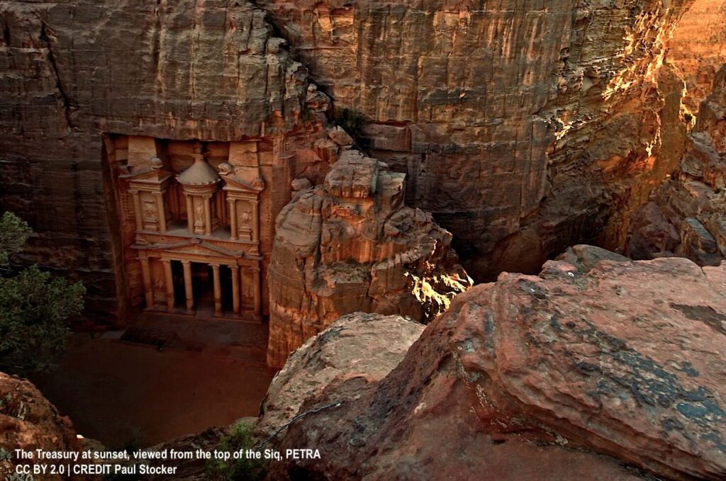 Petra Treasury aerial view from above Siq