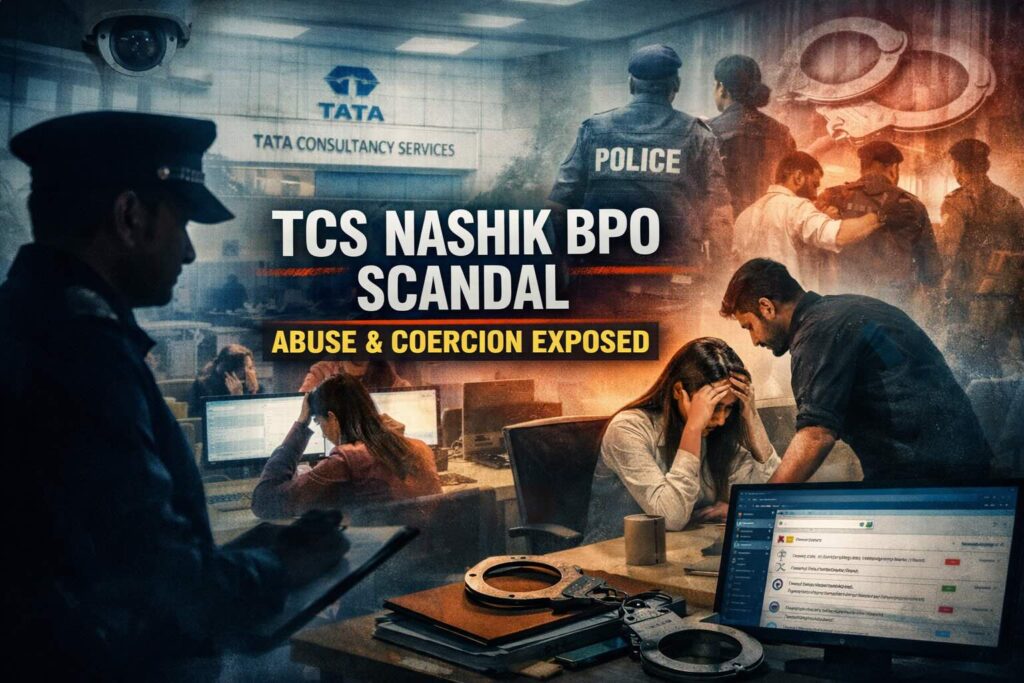 TCS Nashik BPO scandal showing police sting investigation into workplace abuse and coercion inside corporate office