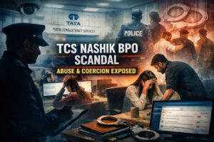 TCS Nashik BPO scandal showing police sting investigation into workplace abuse and coercion inside corporate office