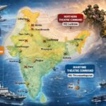 Illustration showing India Theatreisation Plan with three Integrated Commands—Northern, Western, and Maritime—under the new military reform structure scheduled for rollout in 2026.