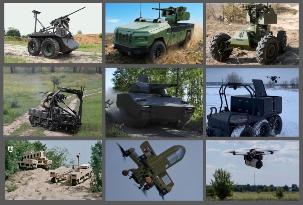 Various unmanned ground vehicles (UGVs) and drones currently being used by Ukraine in the battlefields