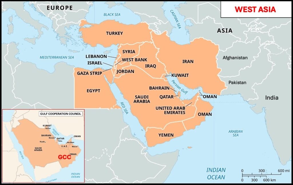 Iran War 2026 Map of West Asia and GCC Countries
