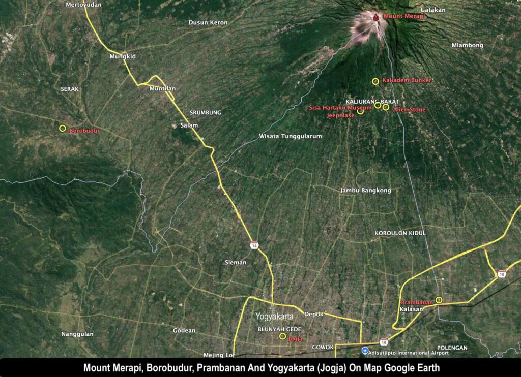 Mount Merapi Borobudur Prambanan Yogyakarta map Google Earth Yogyakarta Travel Guide