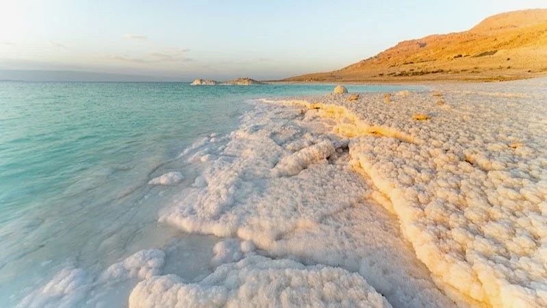Salt formation as the Dead Sea having about 34% salt (9 times saltier than the normal ocean)