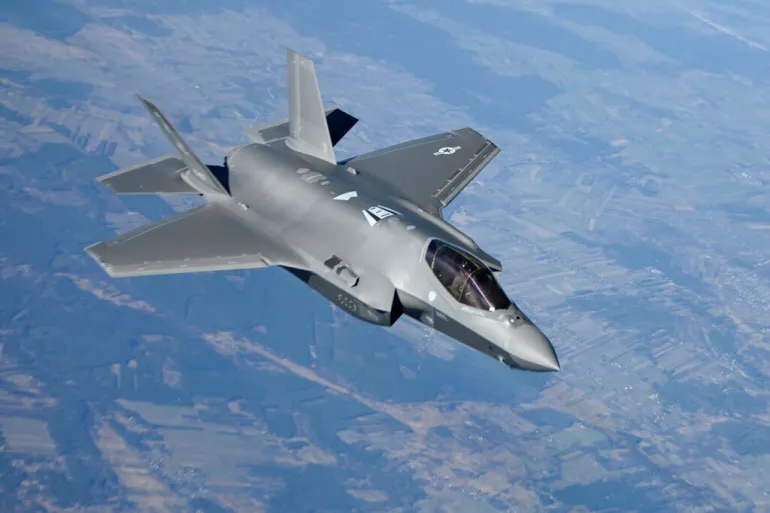 A US Air Force F-35A Lightning II flies during a combat air patrol mission amid heightened tensions in West Asia during Operation Epic Fury in 2026.