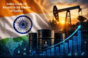 Crude oil barrels and oil well illustrating India Crude Oil Imports 2026