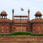 Lal Qila Red Fort with Indian flag and Prime Minister’s speech stage during Delhi Heritage Walk