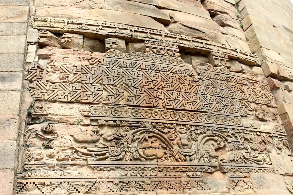 Intricate carvings and floral patterns on Dhamek Stupa Sarnath