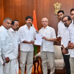 Tamil Nadu 2026: TVK Chief Thalapathy Vijay meeting Tamil Nadu Governor Rajendra Arlekar at Raj Bhavan on May 6, 2026, staking claim to form government