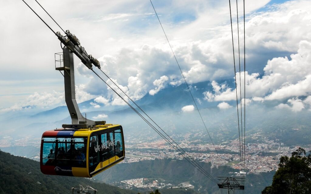 Teleférico de Mérida cable car overlooking the Andes Mountains in Venezuela.