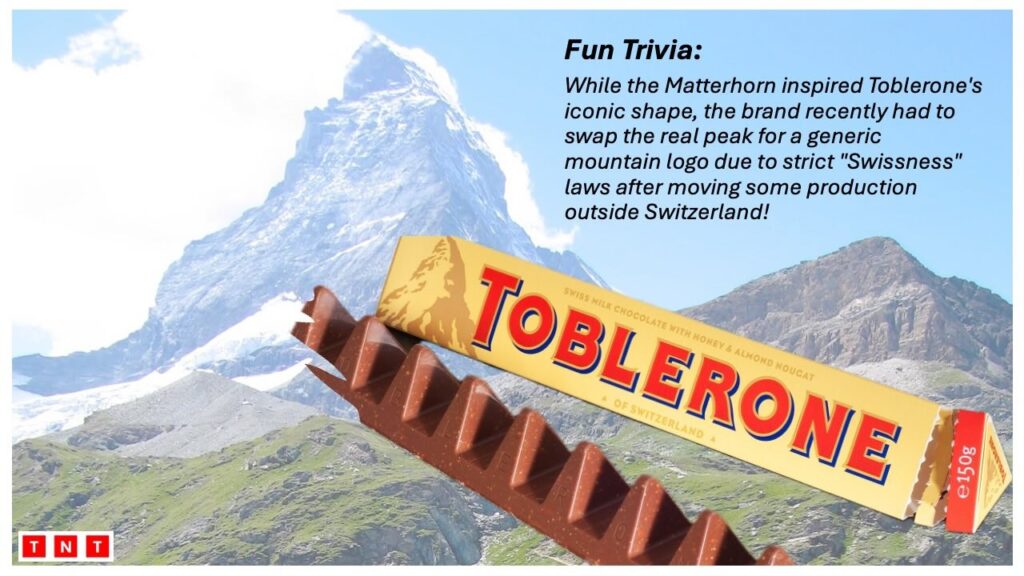 Matterhorn and Toblerone chocolate side by side
