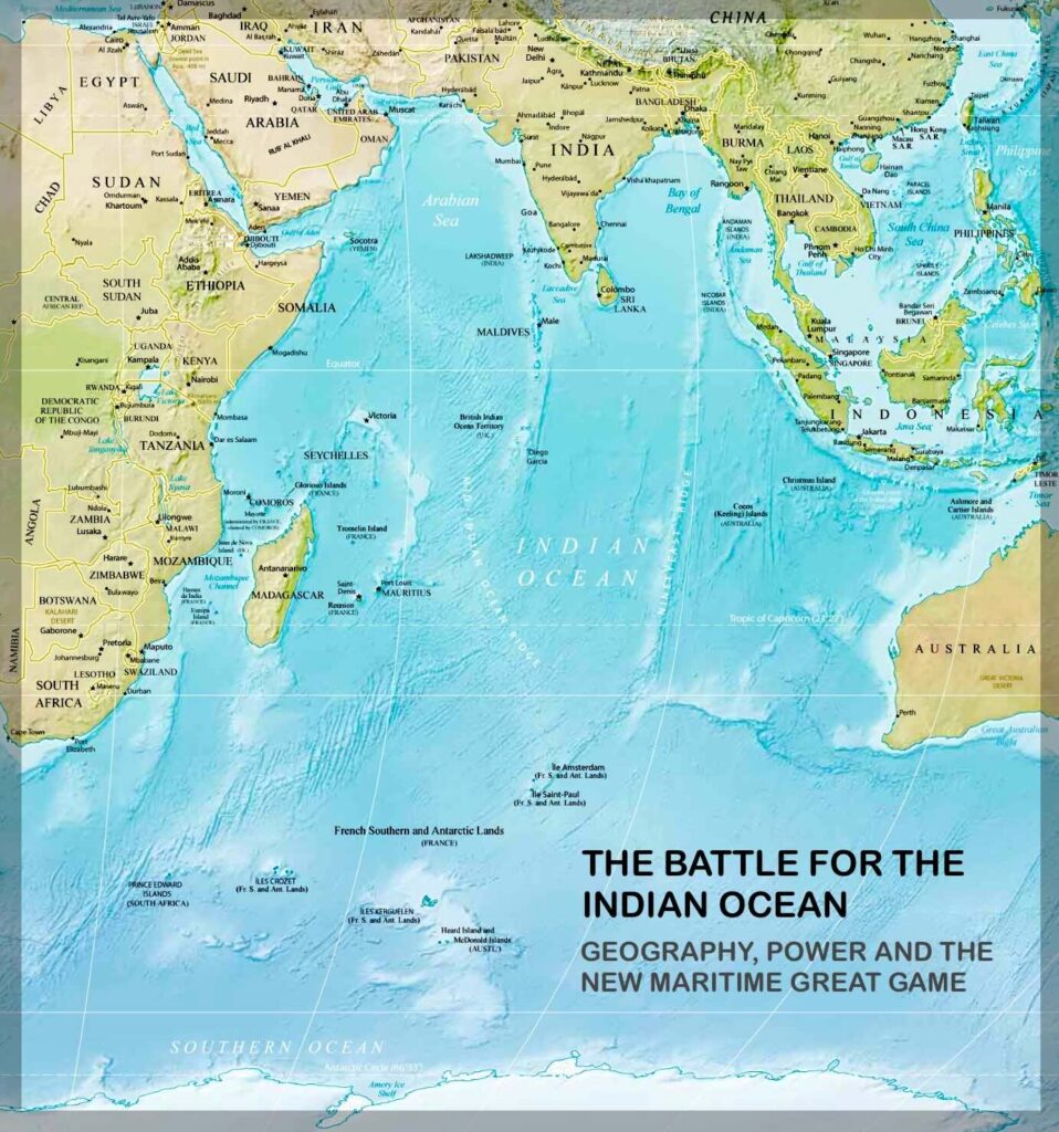 Indian Ocean map showing key maritime routes and strategic locations