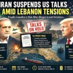 Iran and US leaders face off as Iran suspends US talks over alleged Lebanon ceasefire violations, with the Strait of Hormuz and regional tensions highlighted.