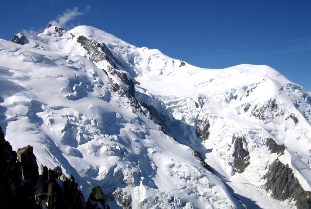 Mont Blanc and surrounding Alpine peaks from Aiguille du Midi in Chamonix